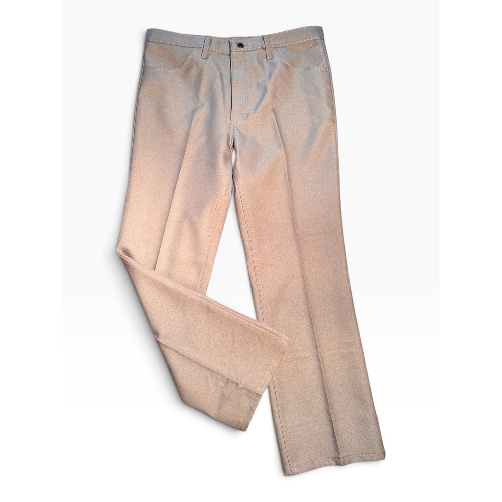 Vintage Wrangler Wrancher Dress Jeans Tan Polyester Bootcut Trousers Mens 32x30